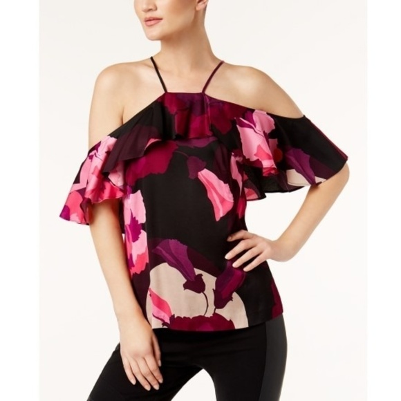 Trina Turk Olan Cold-Shoulder Floral-Print Top - Picture 1 of 2